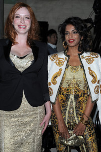 PARIS, FRANCE - JULY 01:  Christina Hendricks and M.I.A. attend the Versace Haute-Couture show as pa