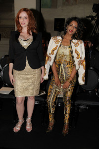PARIS, FRANCE - JULY 01: Christina Hendricks and M.I.A. attend the Versace Haute-Couture Show as par